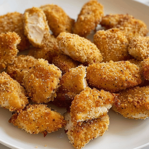 air fryer chicken nuggets made with panko breadcrumbs and parmesan cheese