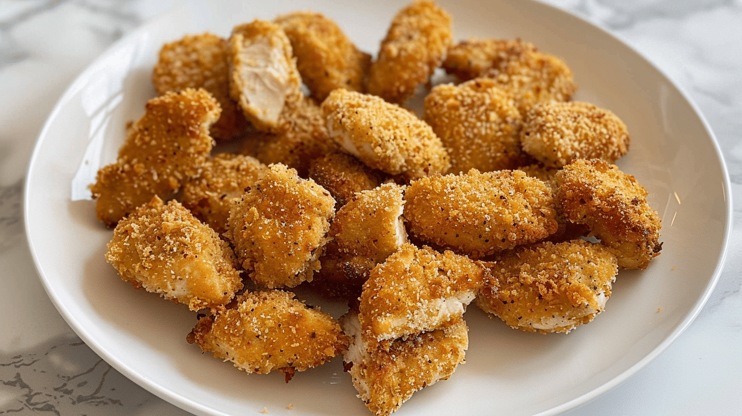 air fryer chicken nuggets made with panko breadcrumbs and parmesan cheese