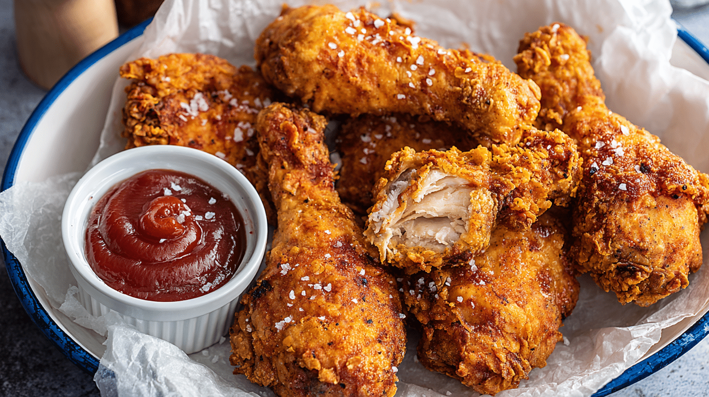 Buttermilk Air Fryer Fried Chicken with ketchup dip