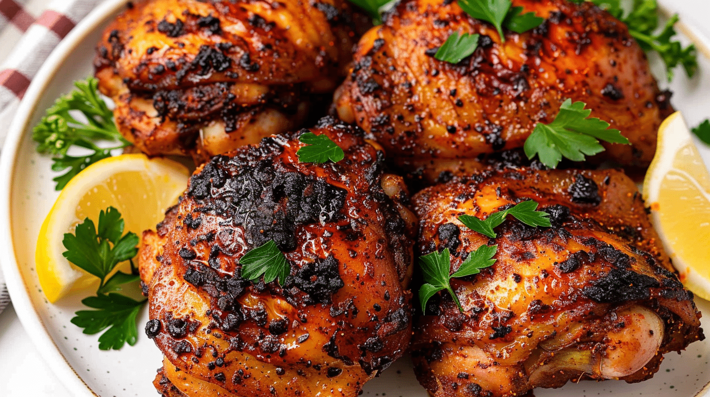Cajun Air Fryer Chicken thighs with crispy skin and parsley garnish