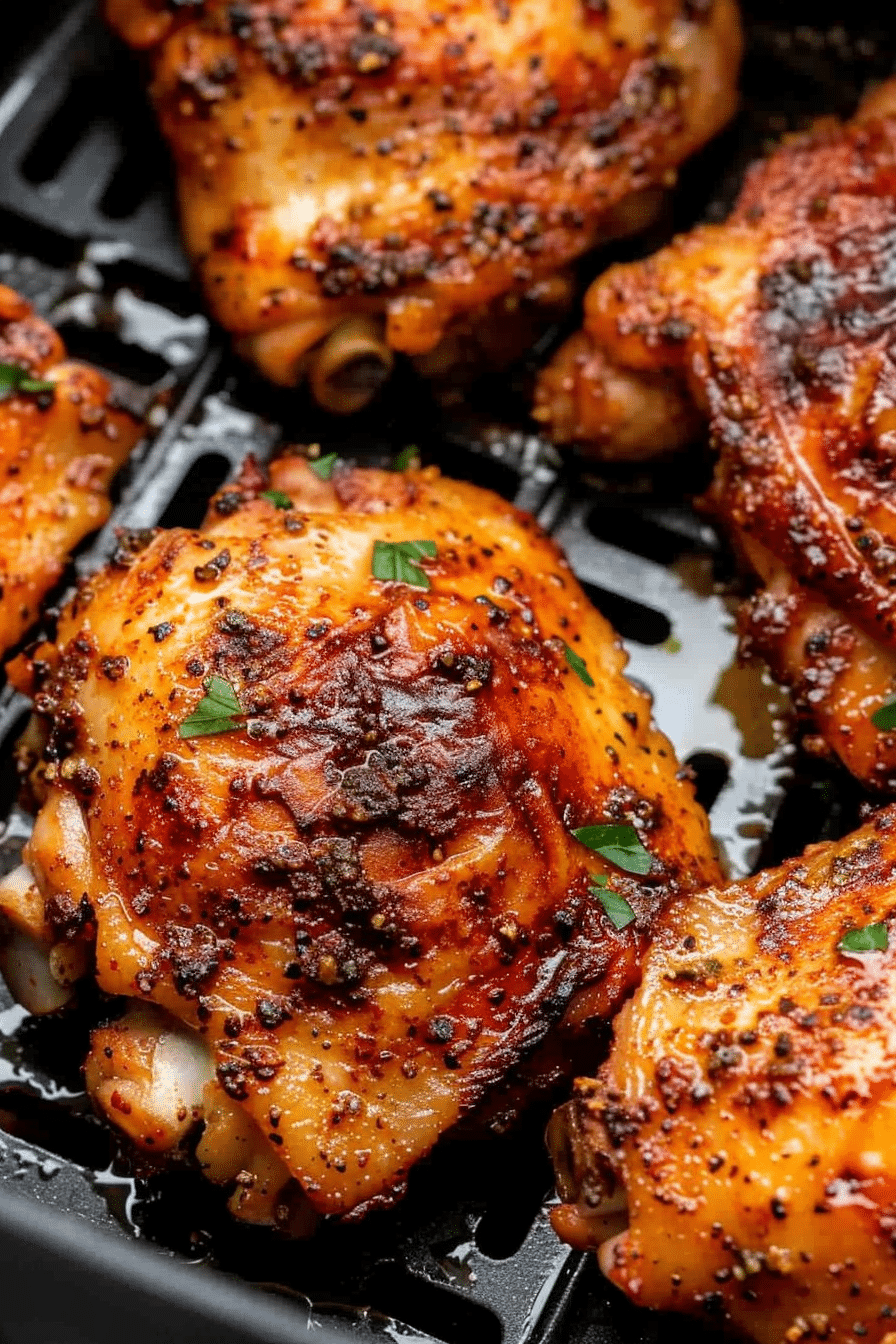 Cajun Air Fryer Chicken cooking in basket with golden crispy skin