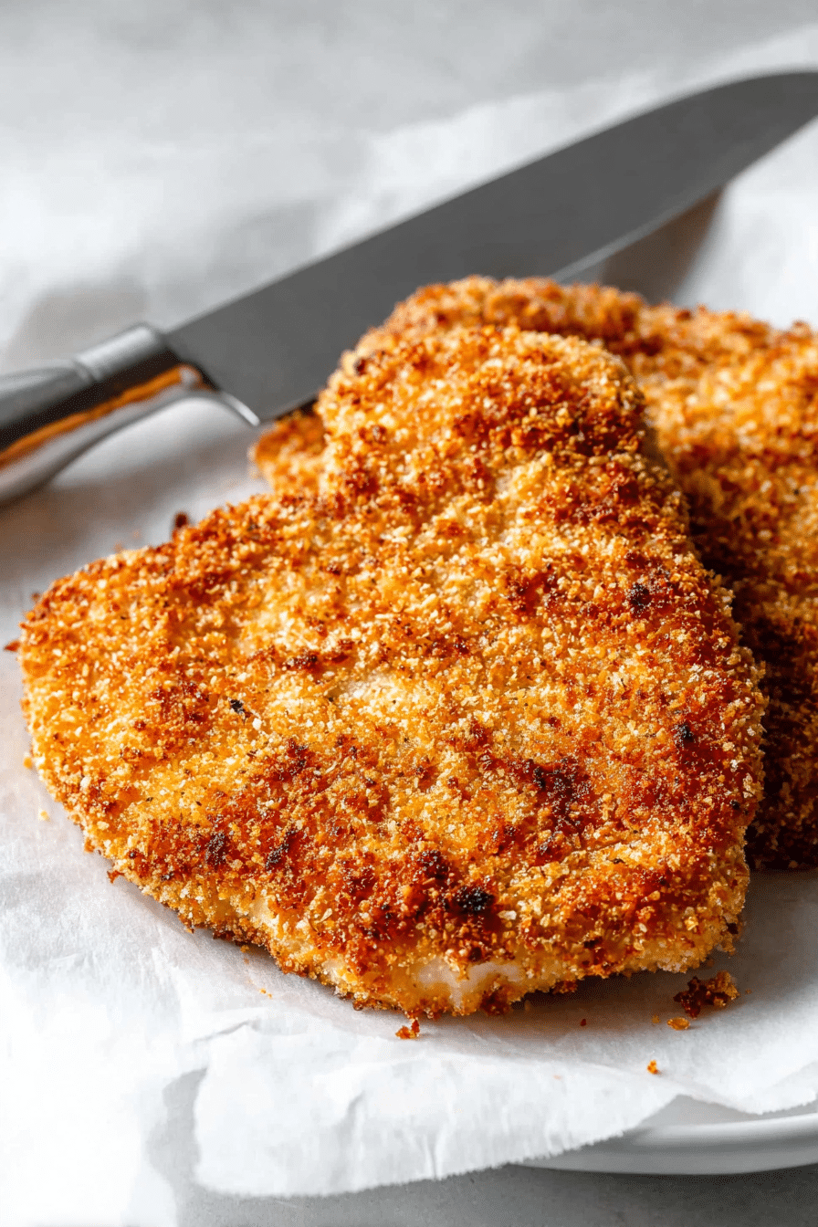 Crispy panko-crusted air fryer chicken cutlets with golden brown coating