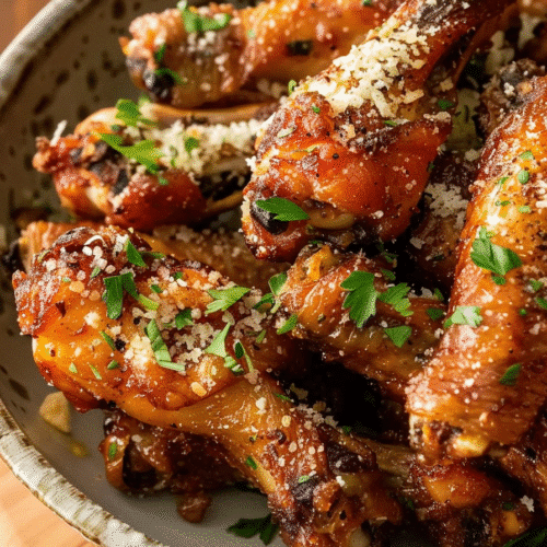 Crispy Garlic Parmesan Chicken Wings with Garlic Butter and Parmesan Crust