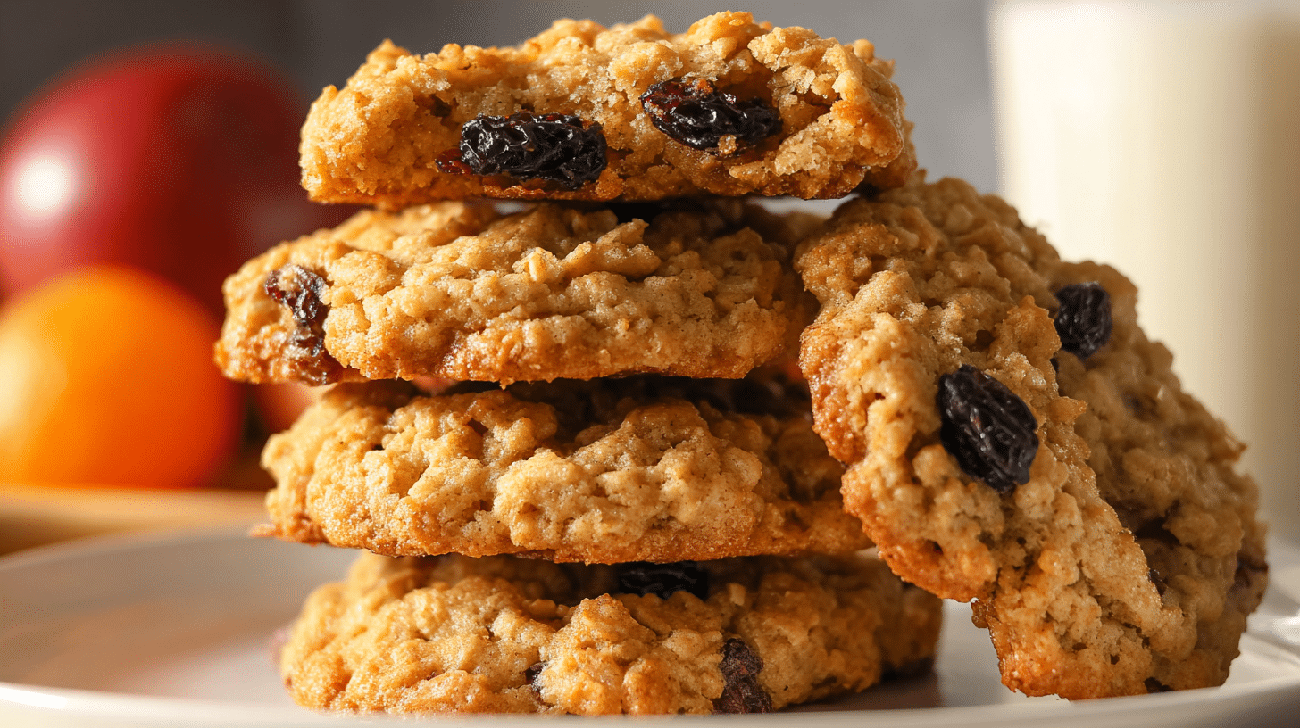 air fryer oatmeal raisin cookies on a white plate
