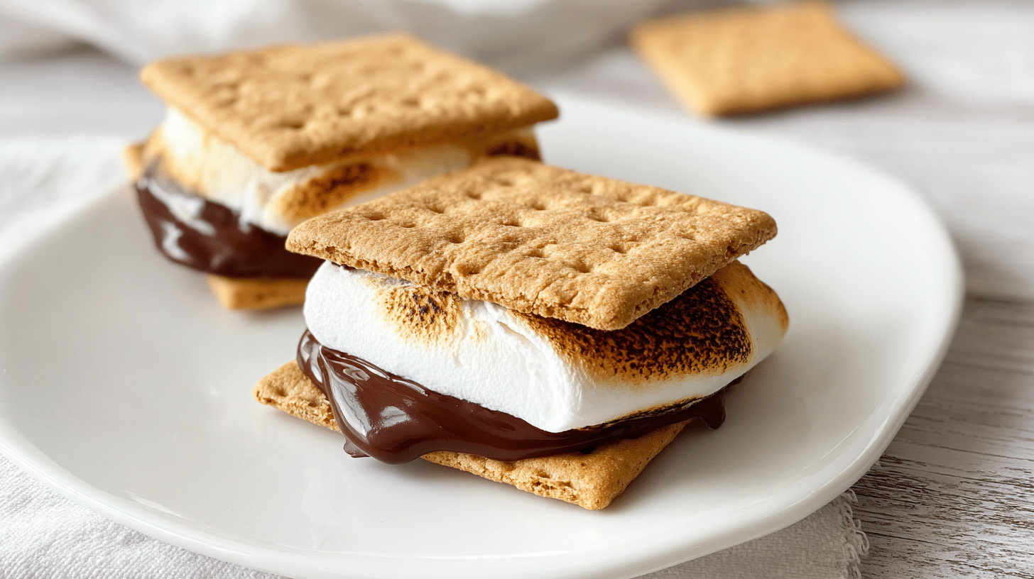 Air fryer s’mores with toasted marshmallows and melted chocolate between graham crackers
