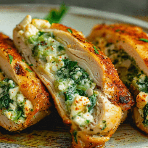 air fryer stuffed chicken breast with creamy spinach and cheese filling