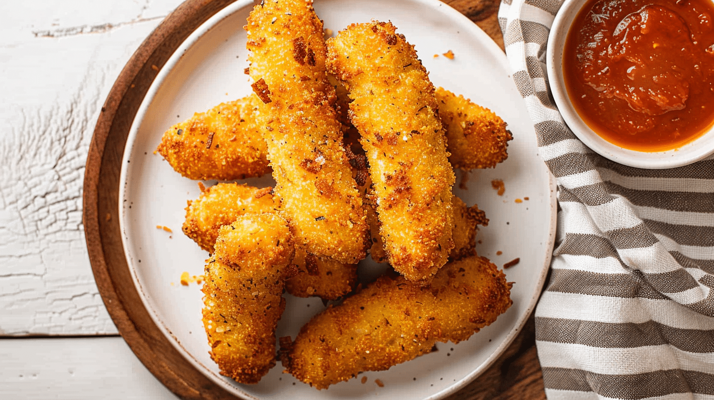 Coconut Air Fryer Chicken served with marinara dipping sauce