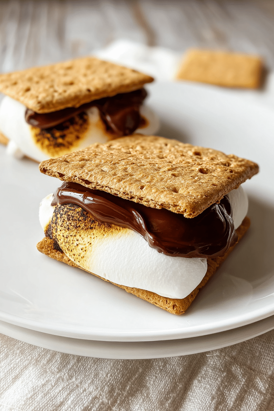 Vertical close-up of air fryer s’mores with toasted marshmallows and melted chocolate