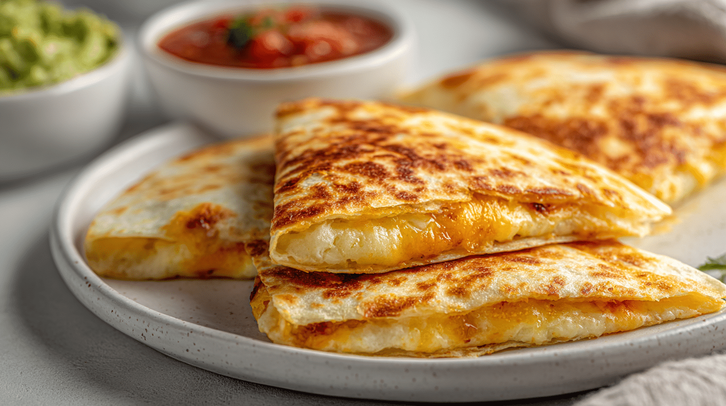 Crispy air fryer breakfast quesadillas with melted cheese and eggs