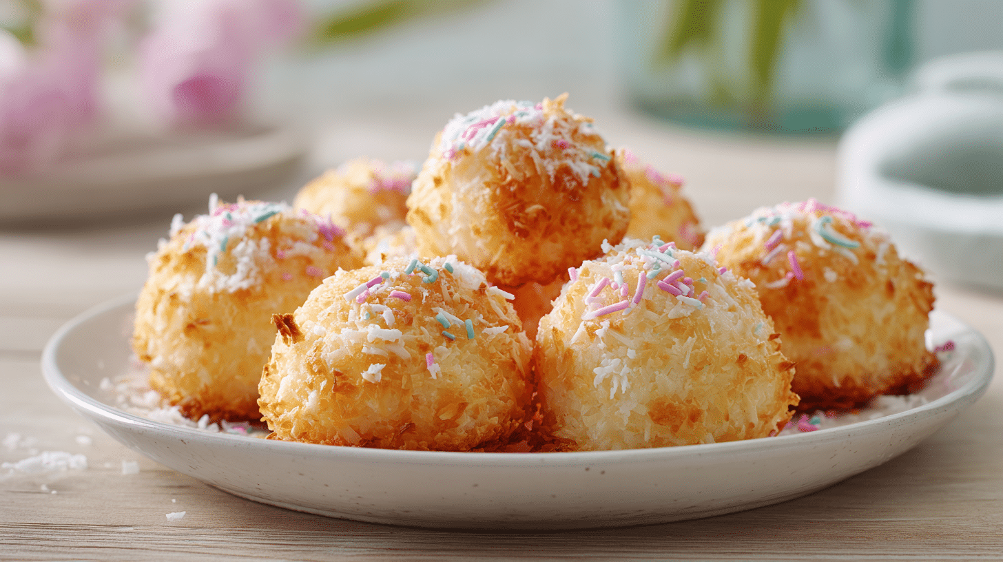 Air fryer coconut Easter breakfast bites with golden edges