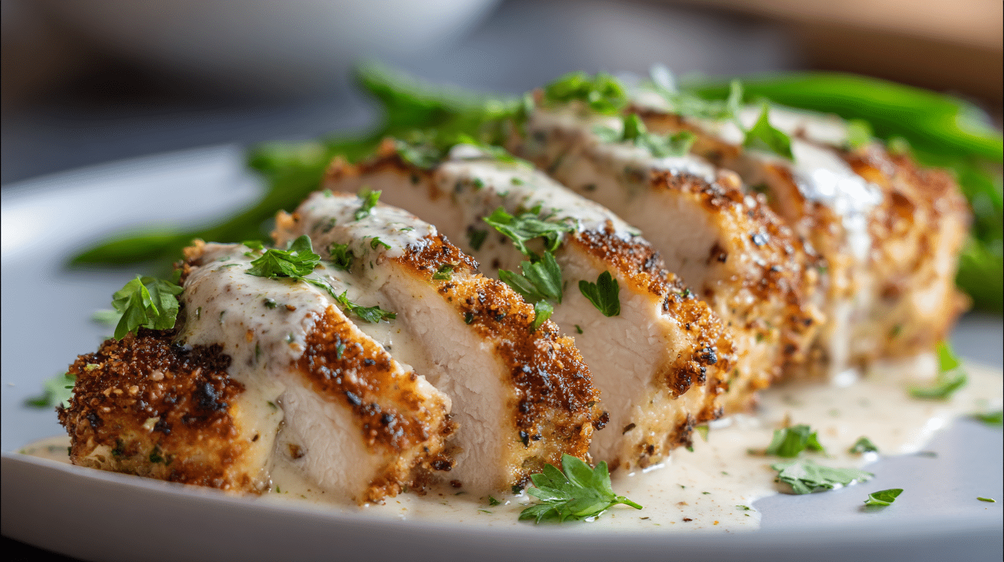 Air fryer creamy chicken with garlic parmesan sauce