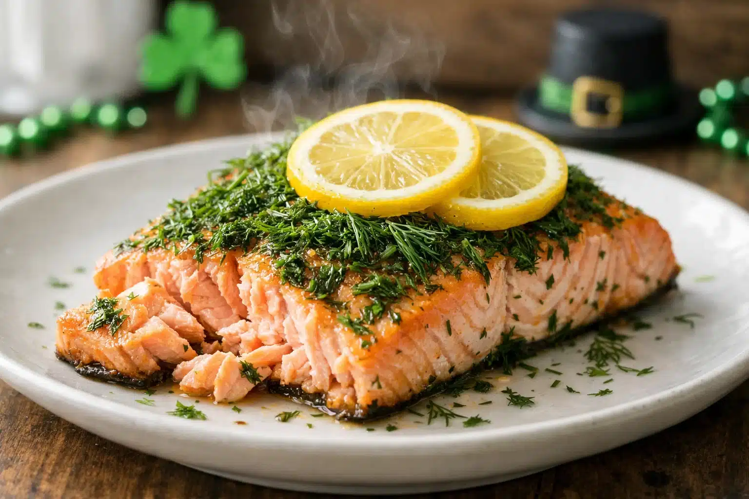 Air fryer dill salmon St Patrick’s Day with fresh herbs