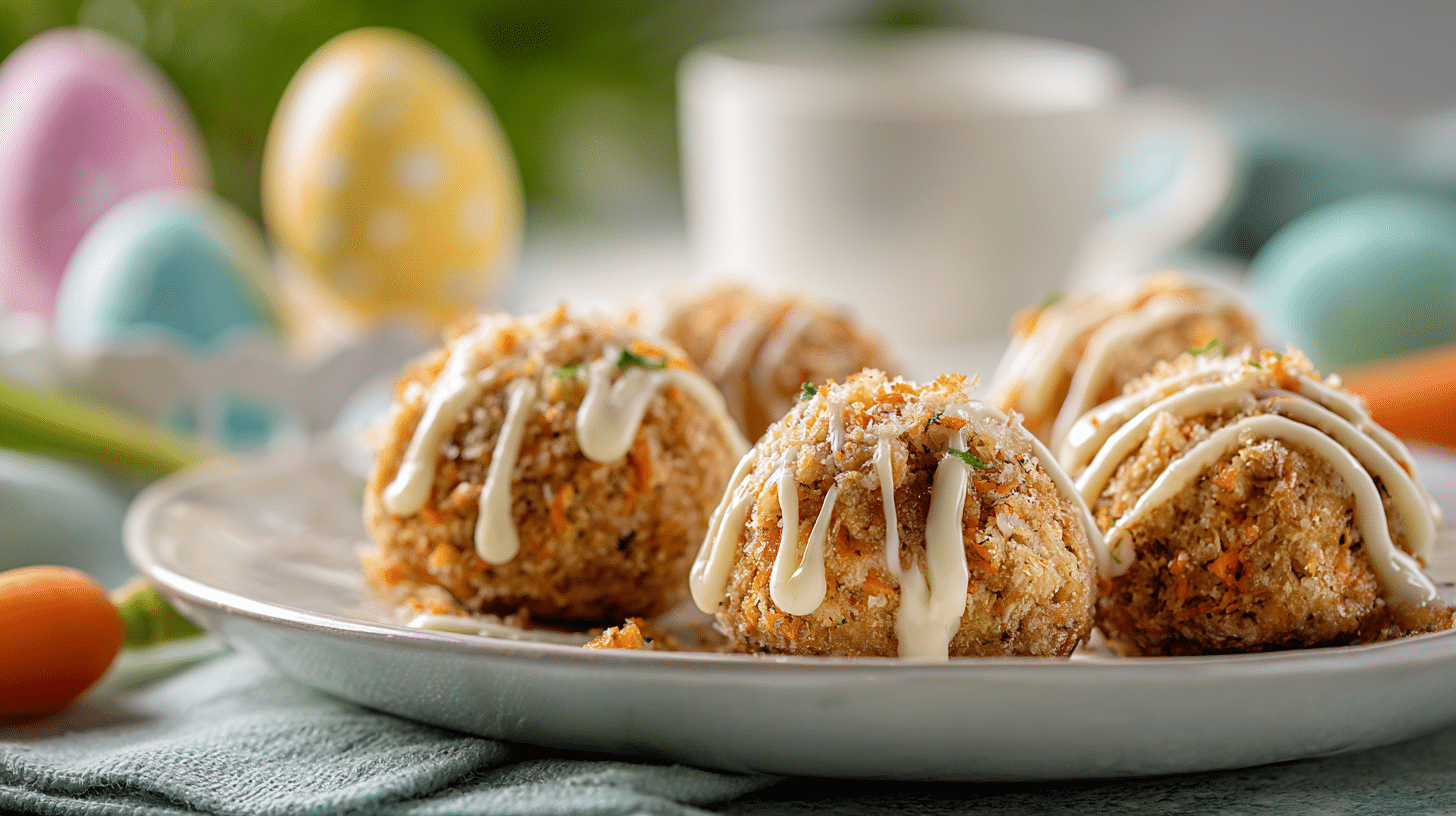 Air fryer Easter carrot cake bites with cream cheese drizzle