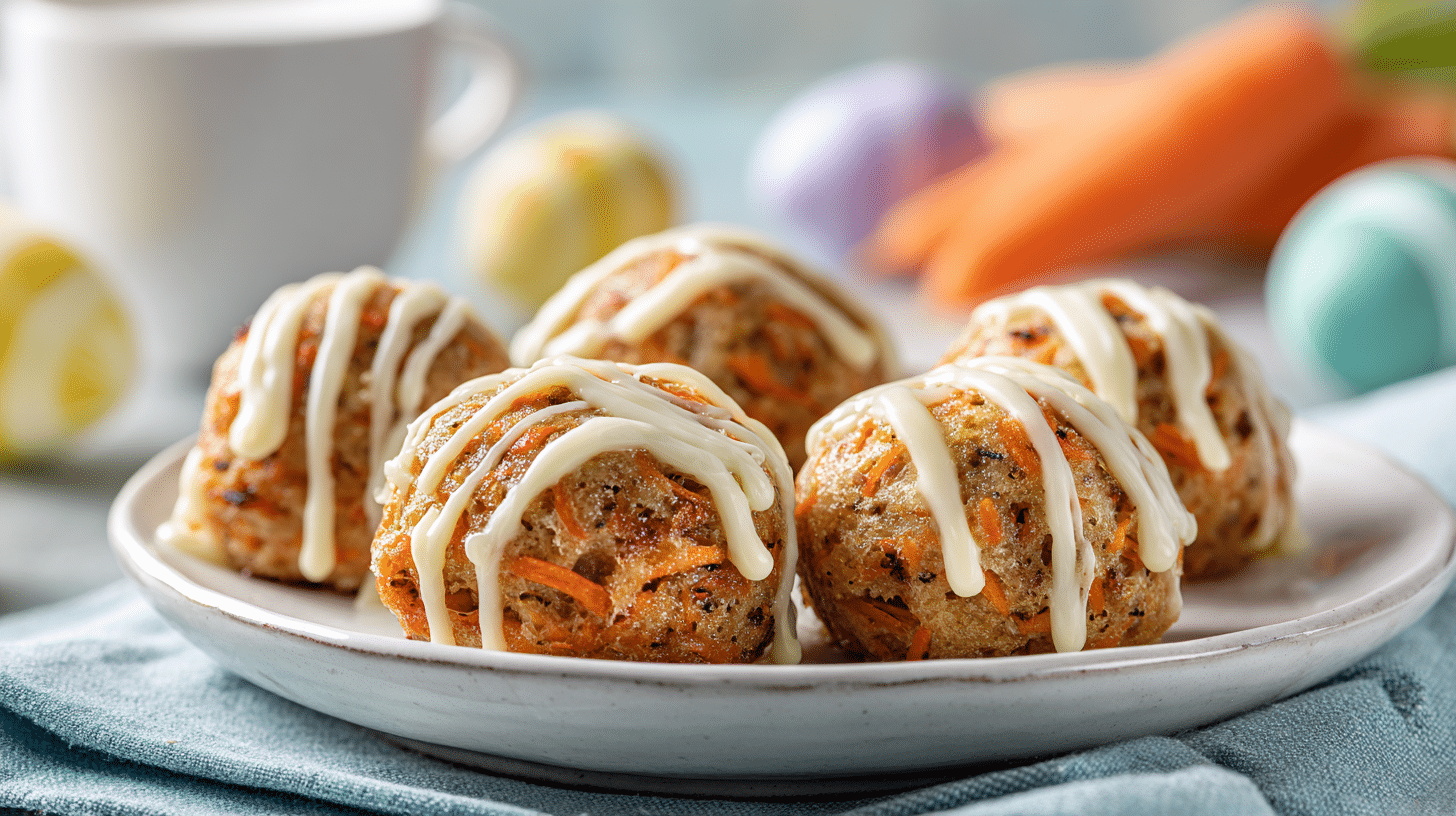 Air fryer Easter carrot cake donut holes with cream cheese glaze