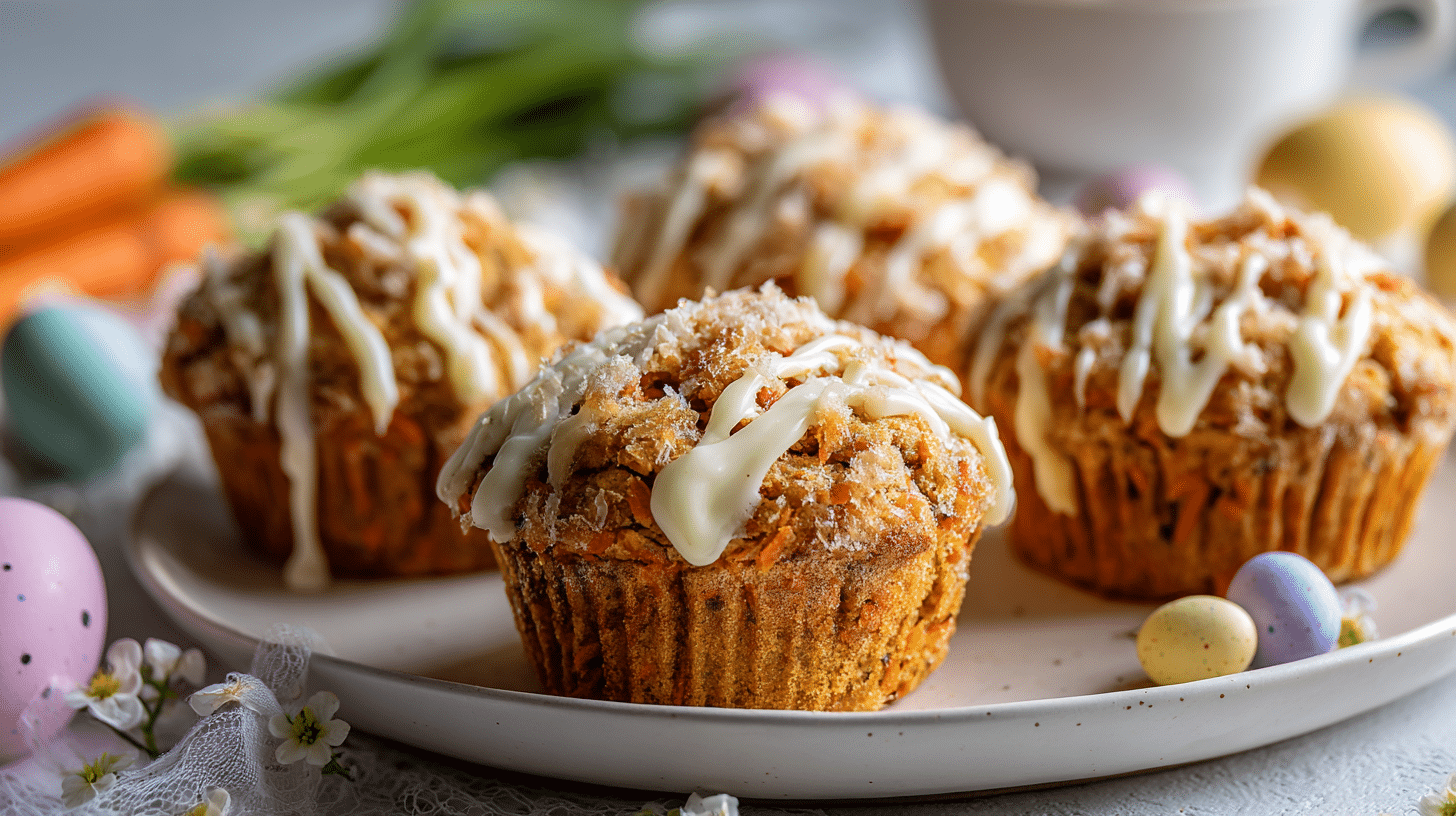 Easter air fryer carrot cake muffins with cream cheese drizzle