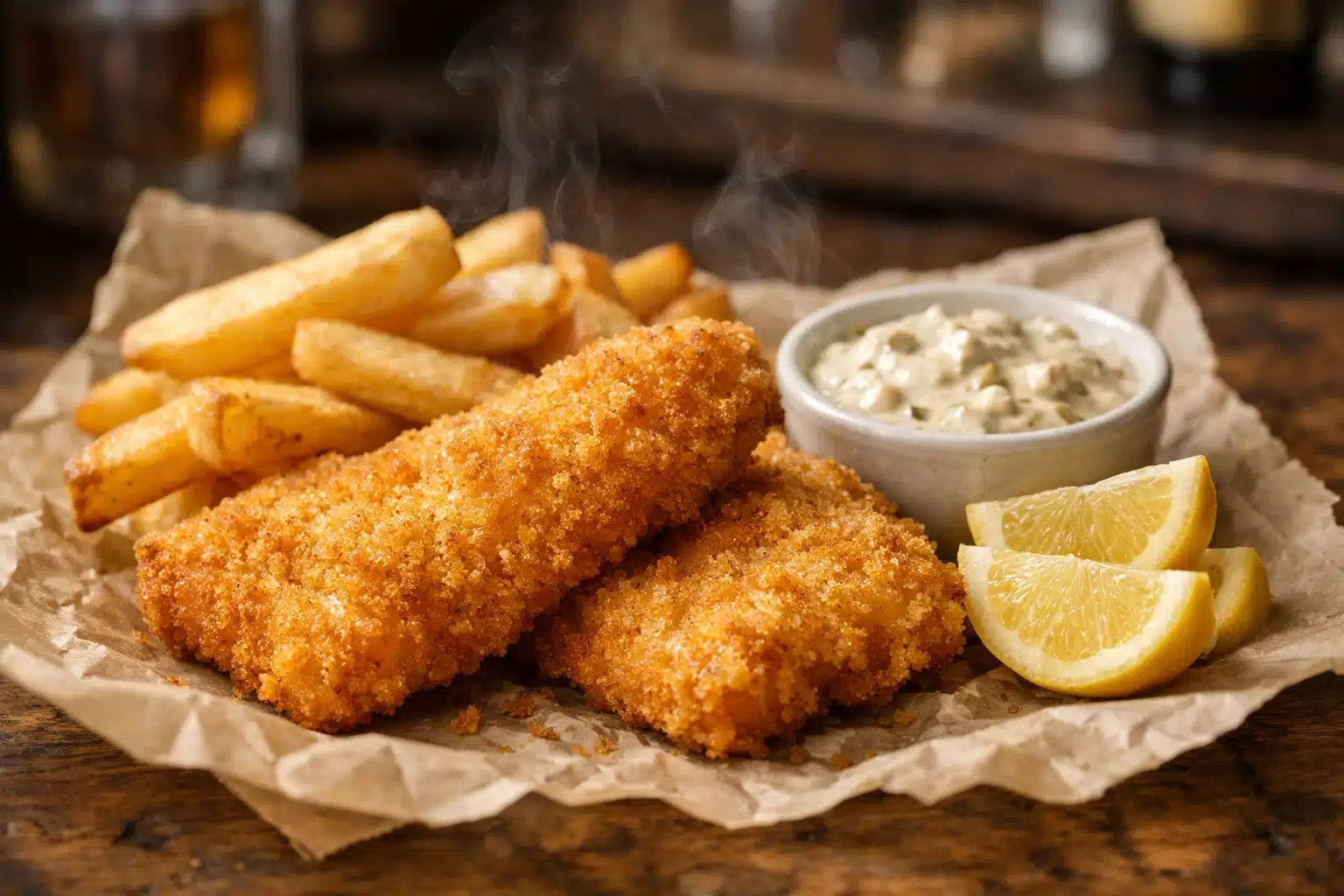 Air fryer fish and chips Irish style with crispy coating