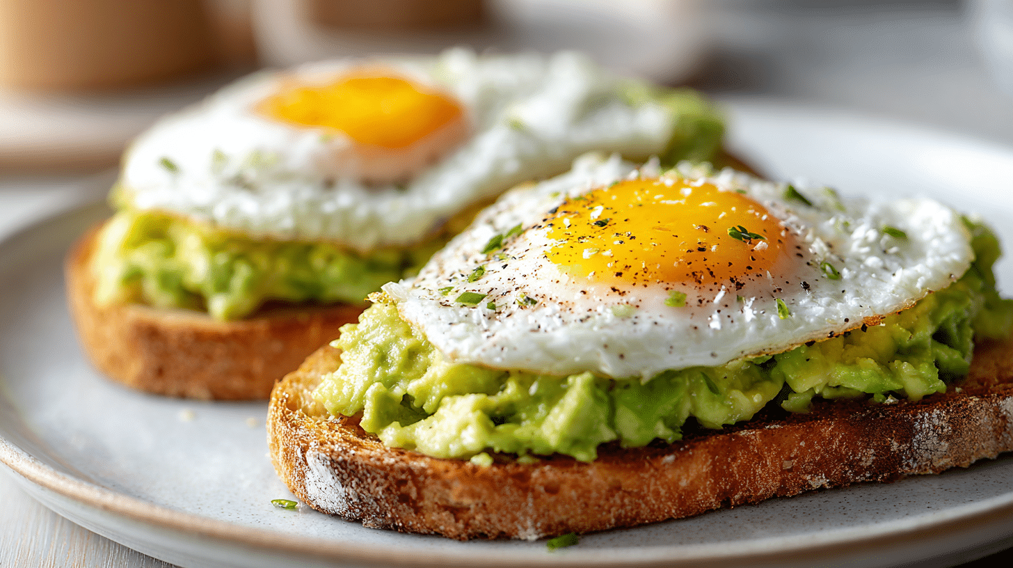 Air fryer grated egg avocado toast with fluffy egg and crispy sourdough