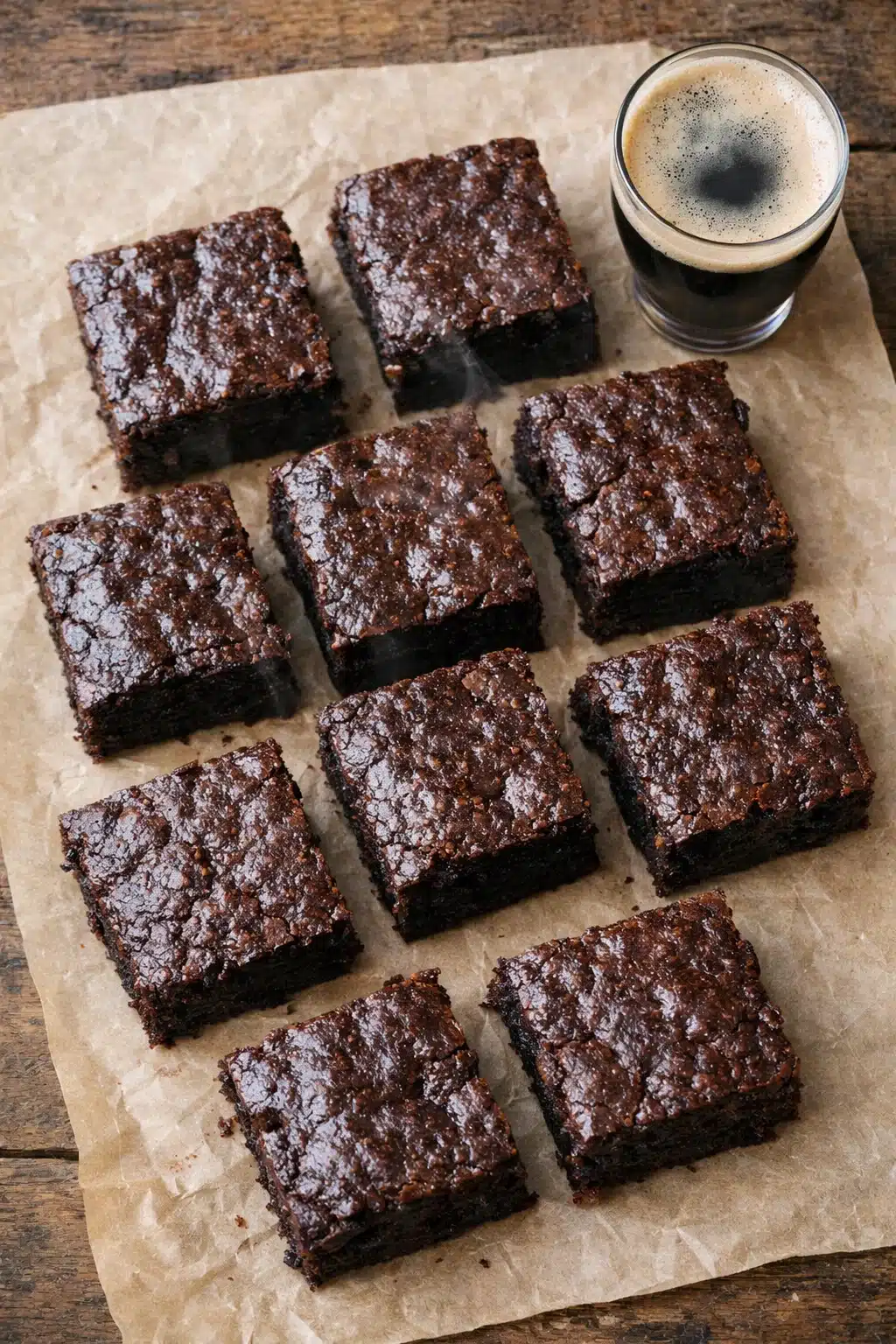 air-fryer-guinness-chocolate-brownies-vertical Overhead view of air fryer Guinness chocolate brownies