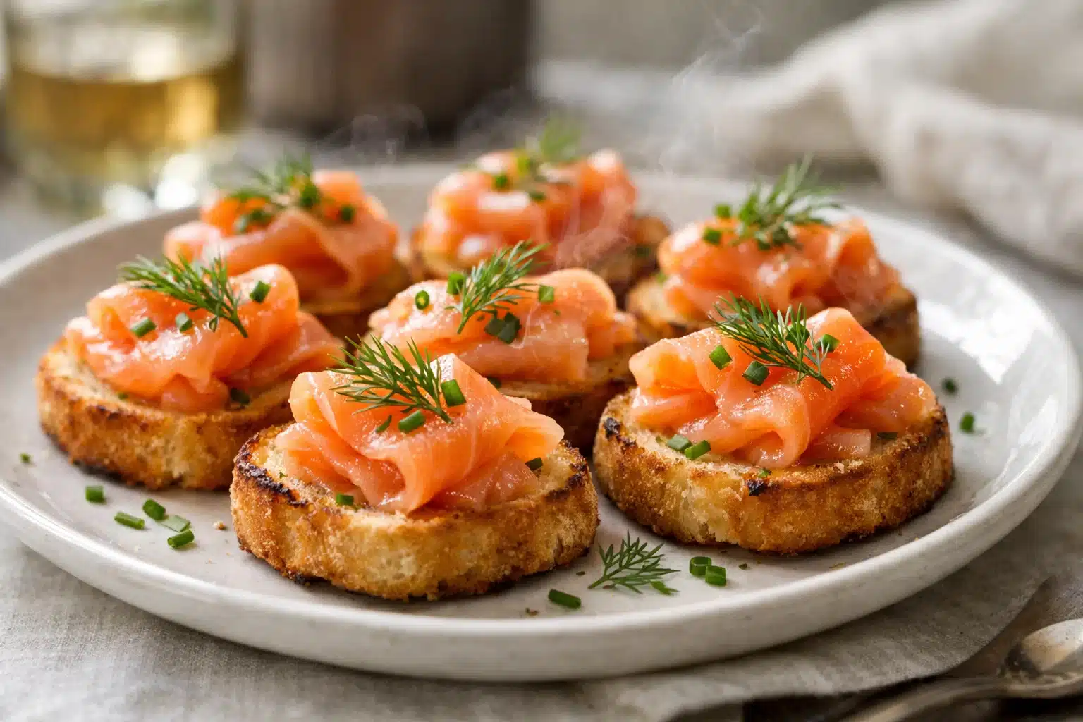 Air fryer Irish smoked salmon bites with cream cheese and herbs