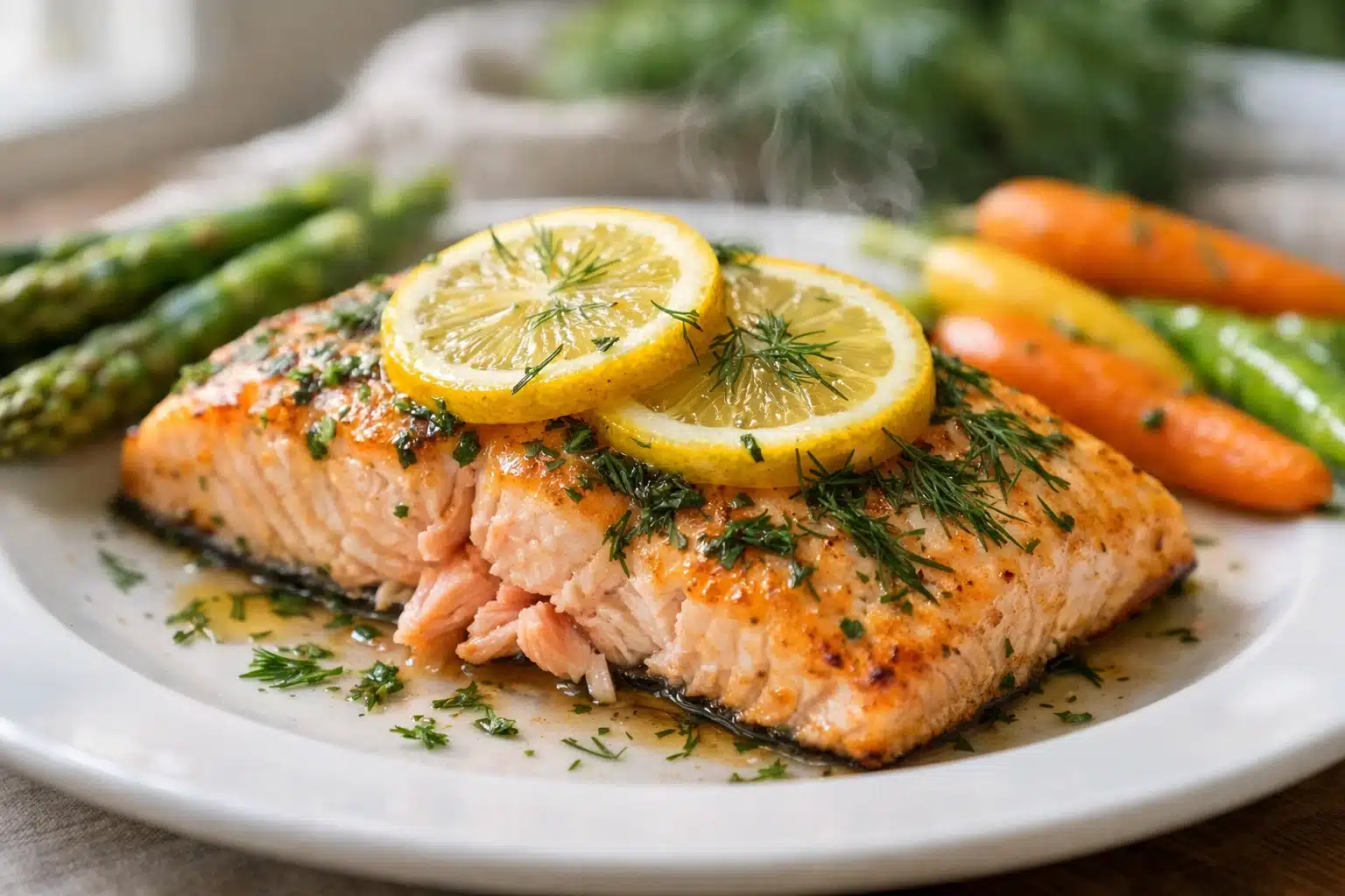 Air fryer lemon dill salmon for Easter with fresh herbs