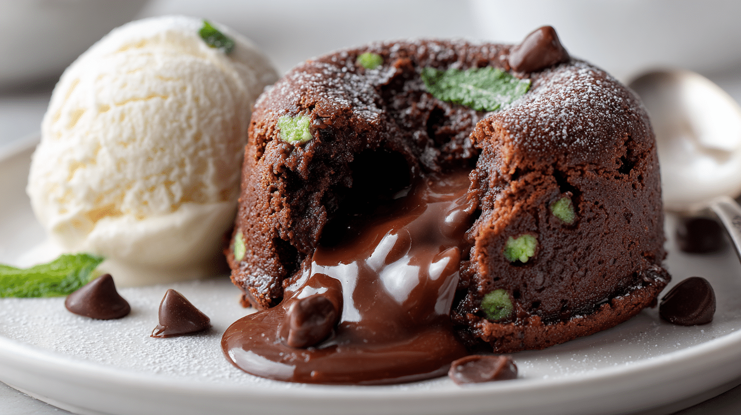 Air fryer mint chocolate chip lava cake with gooey center