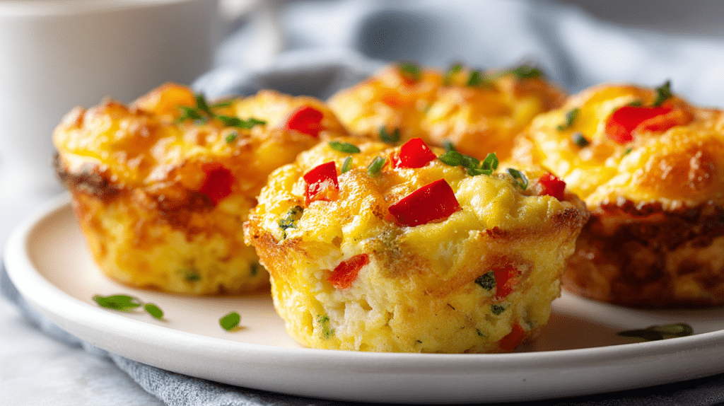 Fluffy air fryer scrambled egg cups with cheese and peppers