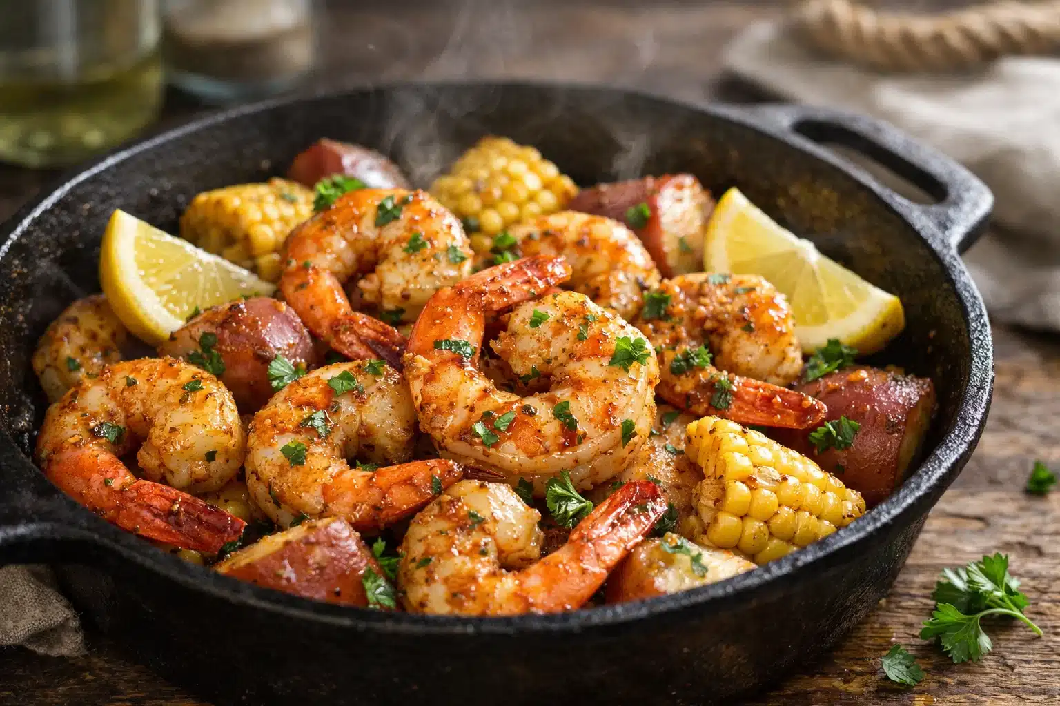 Air fryer seafood boil style shrimp with garlic butter