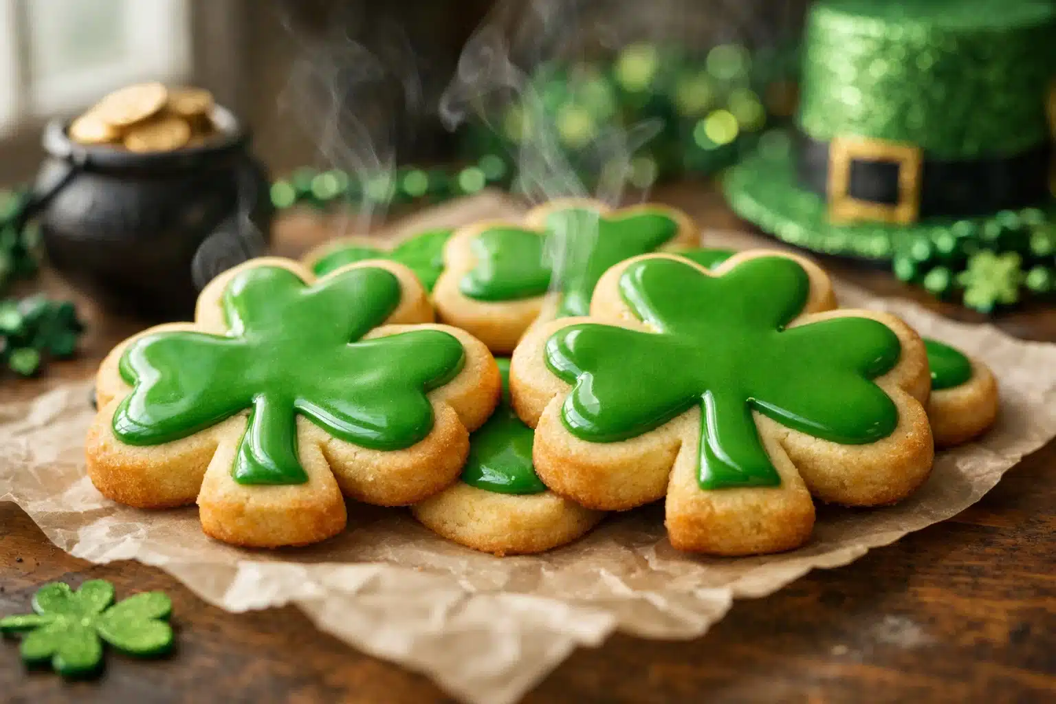 Air fryer shamrock sugar cookies with green icing
