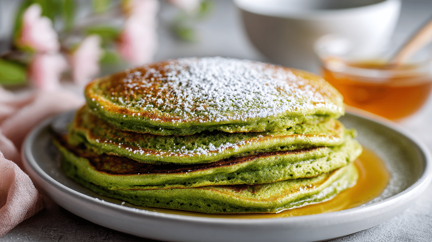 St Patrick's Day green pancakes made in air fryer with golden edges