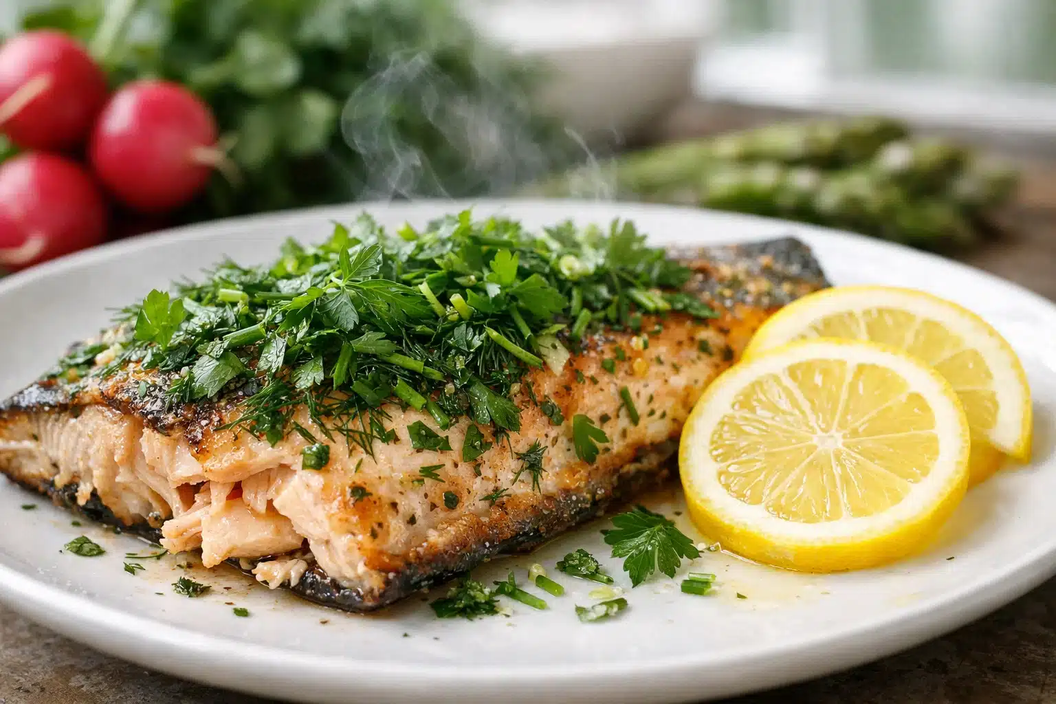 Air fryer trout with Easter herbs and lemon