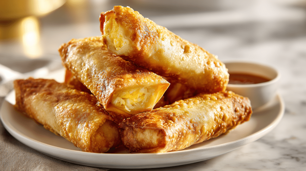 Air fryer breakfast egg rolls with crispy golden wrappers and savory filling.