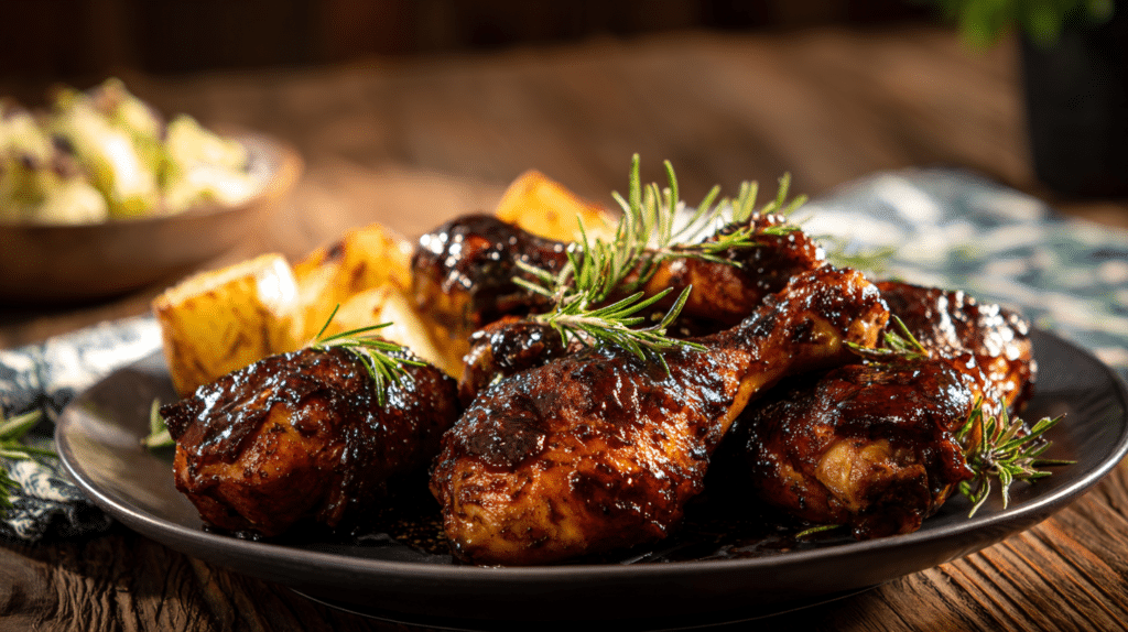 Air fryer Guinness chicken drumsticks with stout glaze