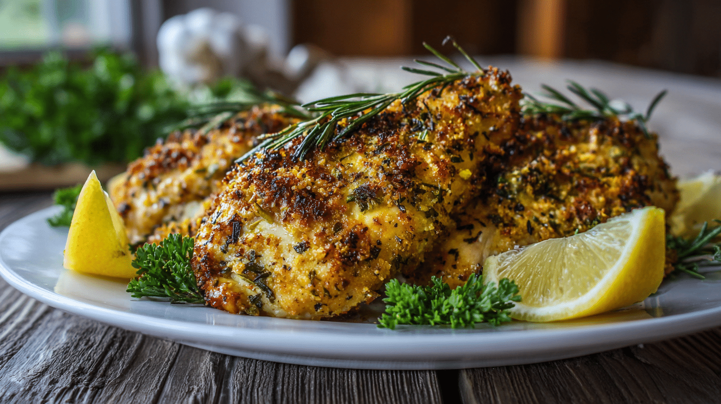 Air fryer herb rosemary chicken with garlic and lemon