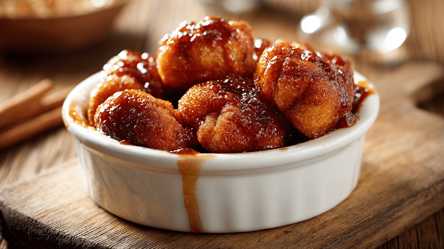 Air fryer monkey bread with cinnamon sugar pull-apart pieces.