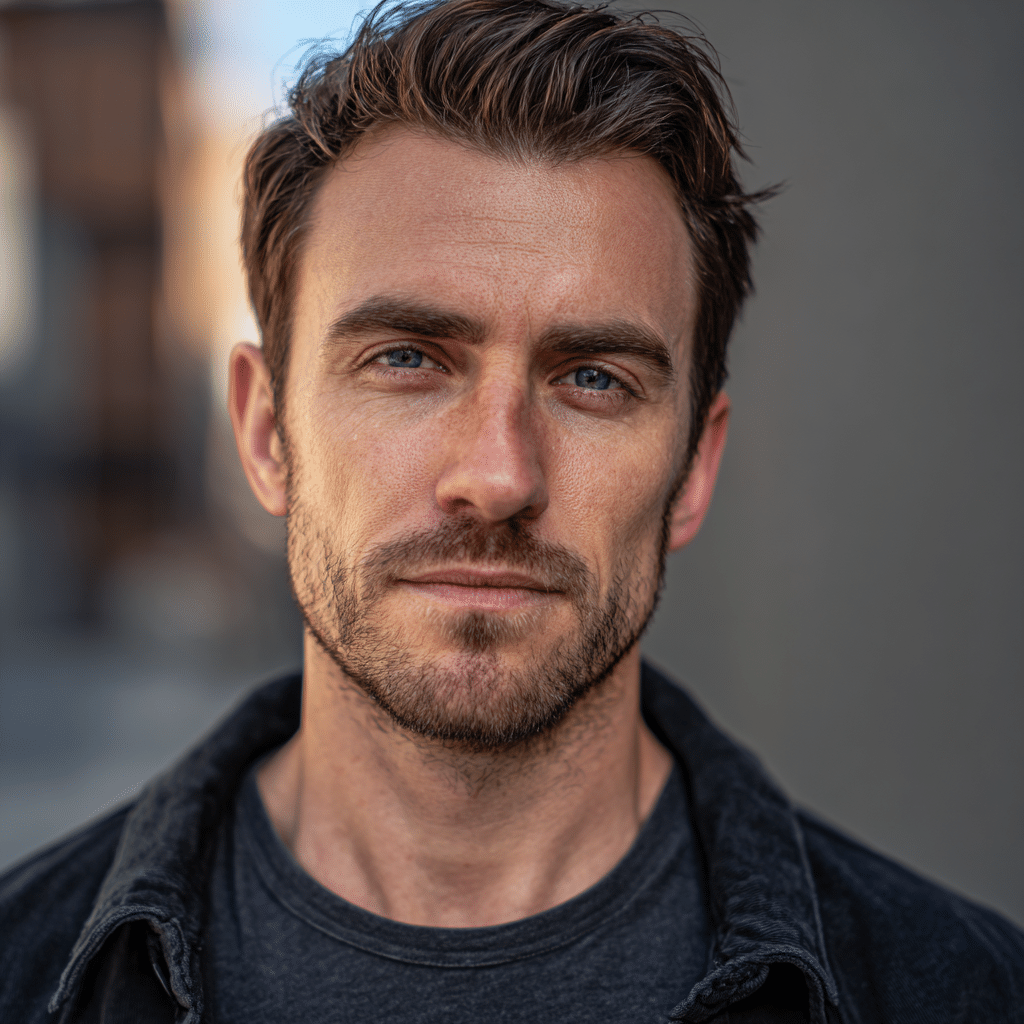 male portrait photography blue eyes stubble