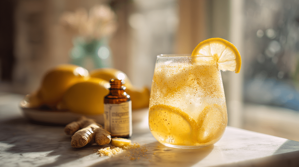 Metabolism boosting morning drink with lemon ginger and apple cider vinegar