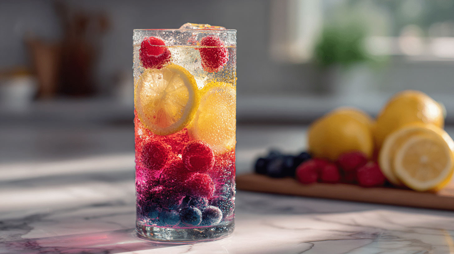 WaterTok weight loss drink with sparkling water, berries and lemon slices
