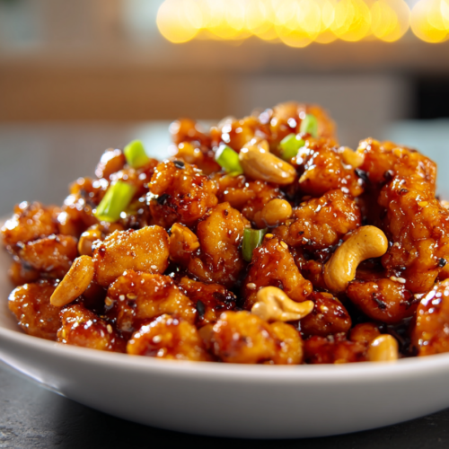 Air Fryer Cashew Chicken – Crispy & Saucy in 15 Minutes 1 Close-up of air fryer cashew chicken with crispy coating and cashews