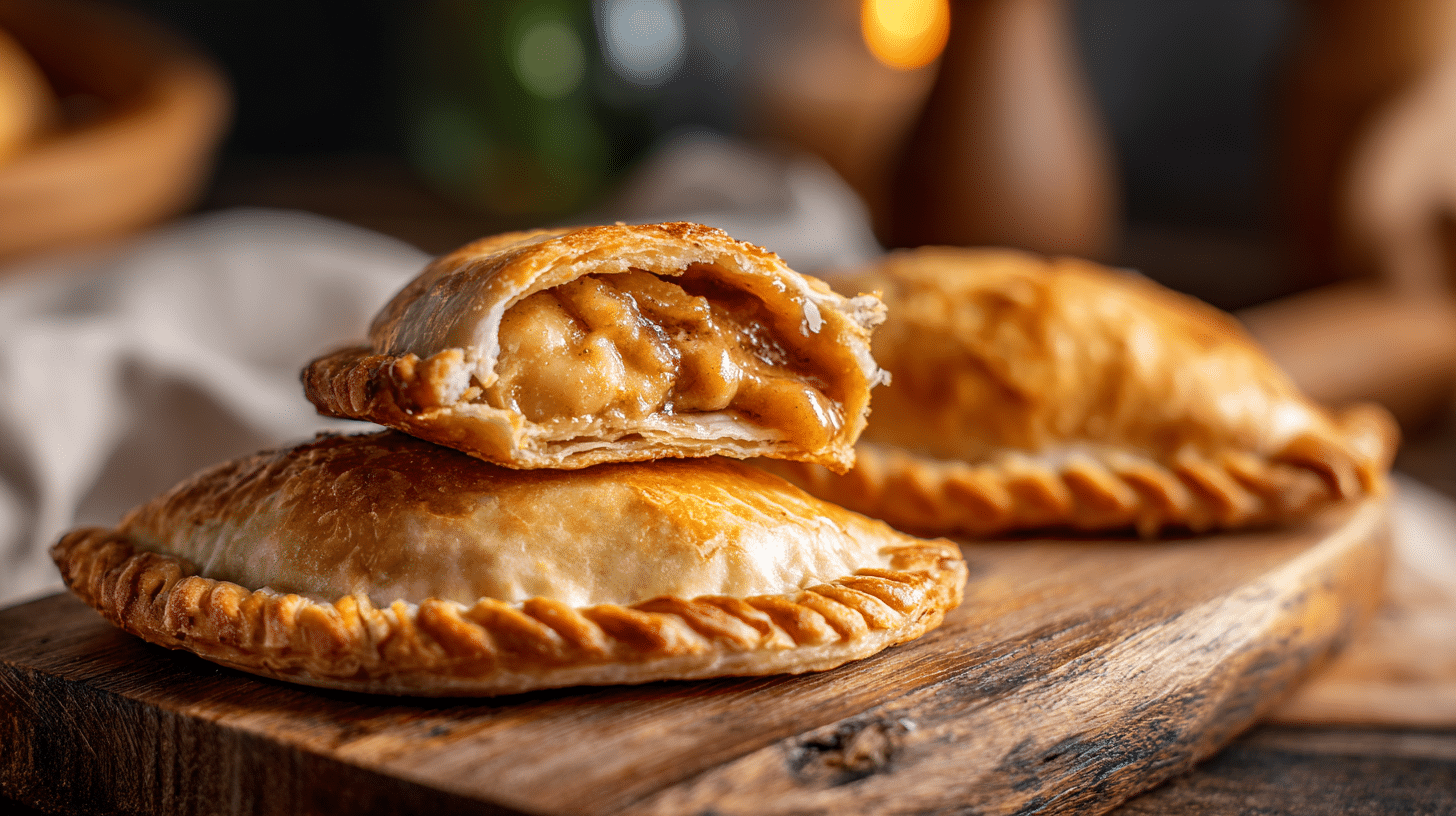 Dulce de leche air fryer empanadas with golden flaky crust and creamy caramel filling