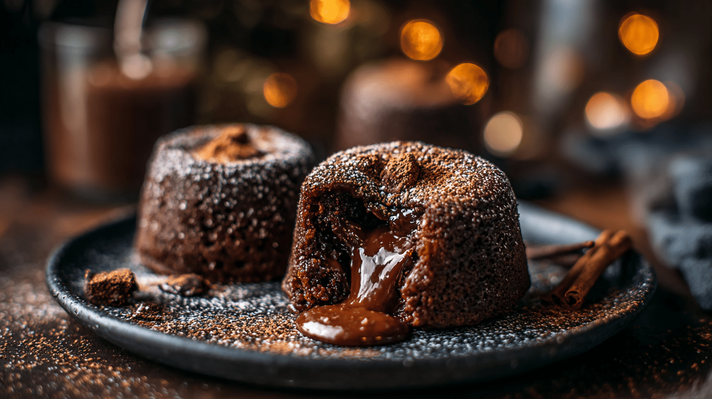 Mexican hot chocolate lava cakes with gooey center and cinnamon spice on a plate