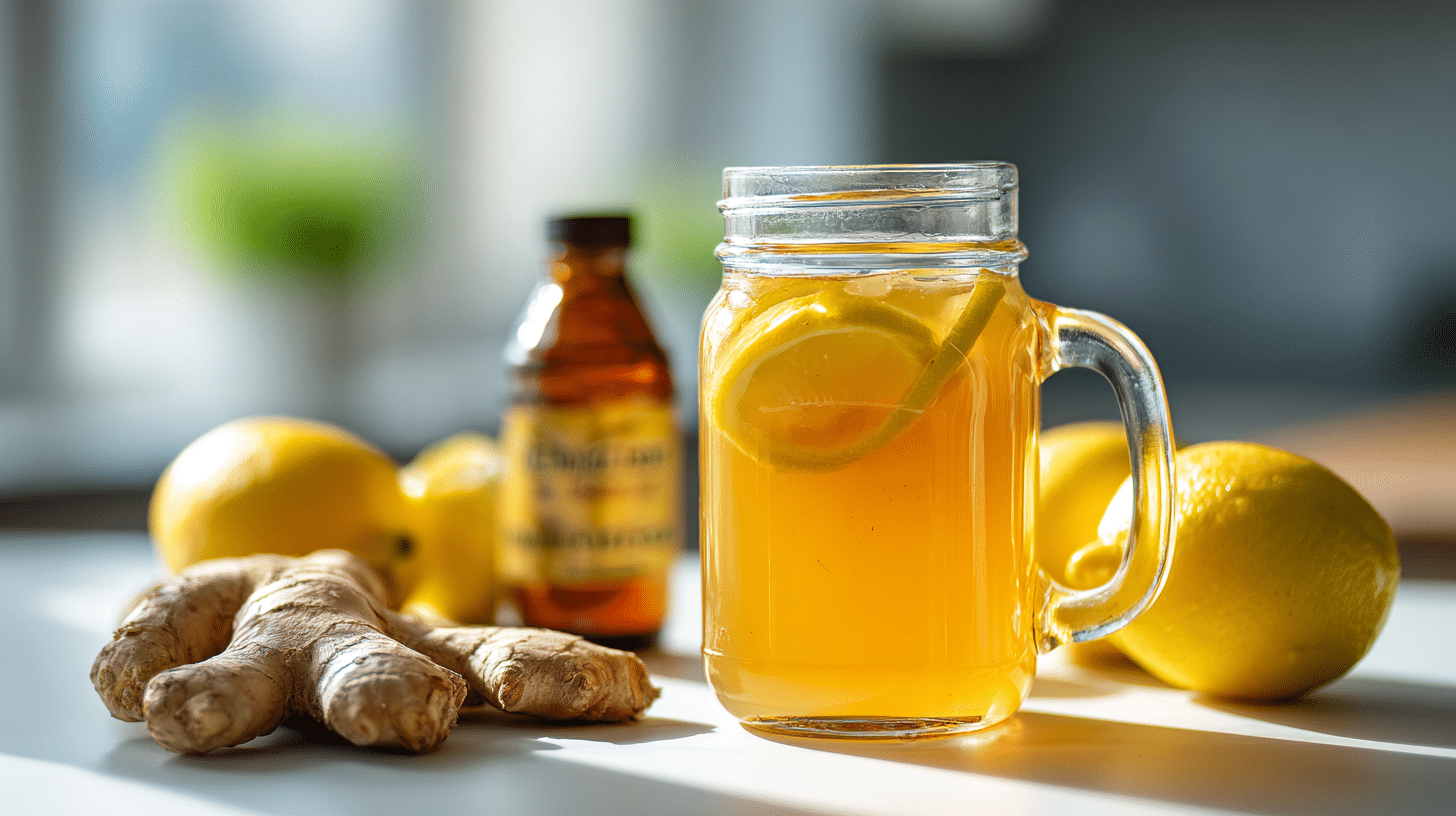 TikTok fat burning drink recipe 2026 with lemon, apple cider vinegar, and ginger in a mason jar